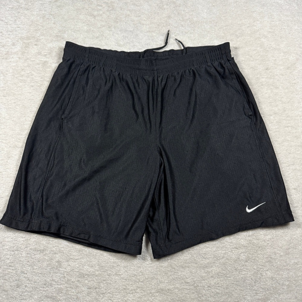 Nike Mens XL Black Athletic Training Shorts Mesh Pockets Drawstring Swoosh Logo